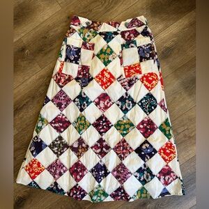 Patchwork A-Line Skirt 100% Cotton Size Small